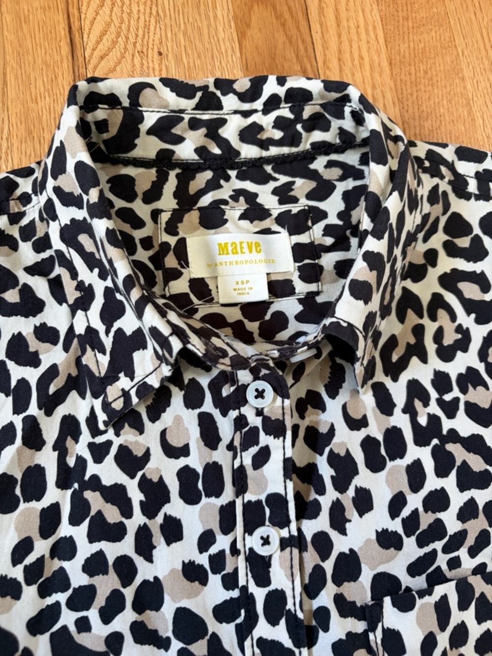 Maeve Leopard Print Button-Down Shirt in Beige and Black - Picture 2 of 5
